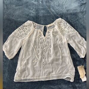 Silk Johnny Was (4 Love and Liberty) Women's Top. Lace, Creamy White see photo